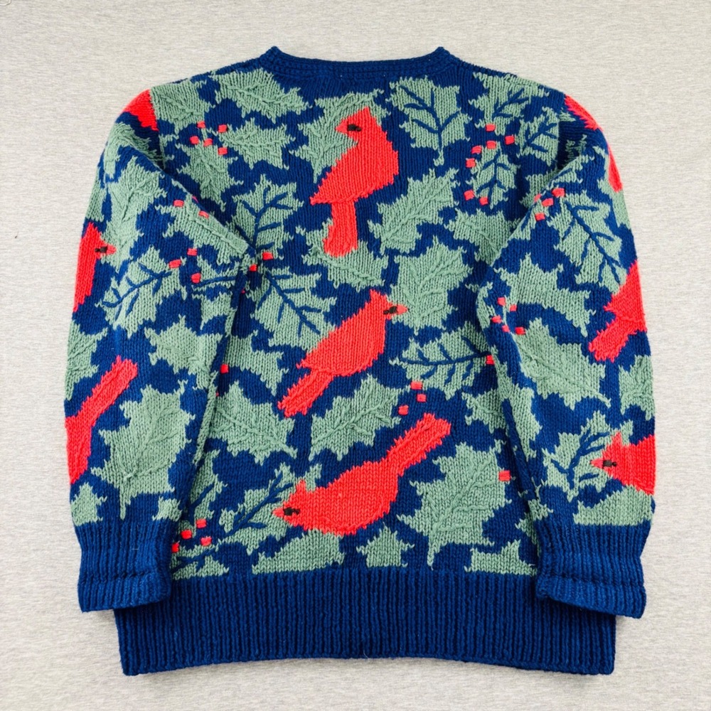 Vintage Orvis Hand Knit Cardinal Bird Cardigan Grandma Holiday Christmas M - Picture 4 of 9
